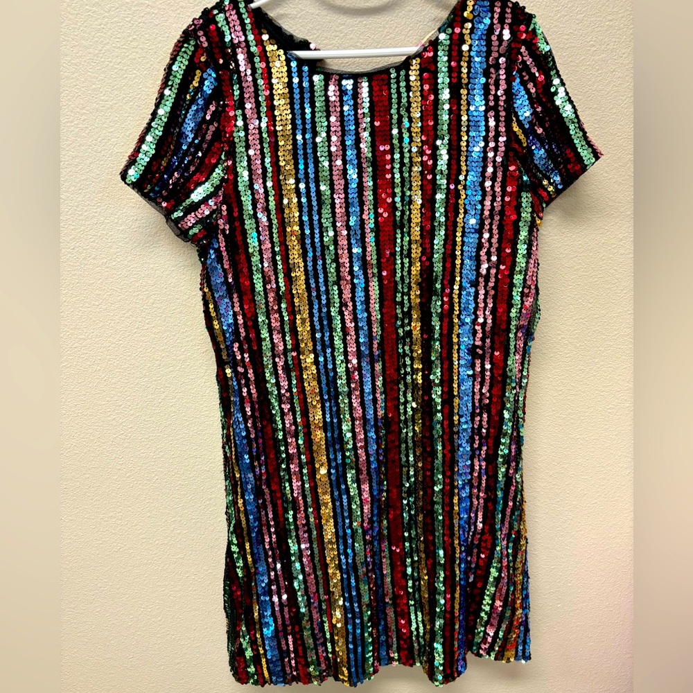 XL GB girls sequined rainbow black dress